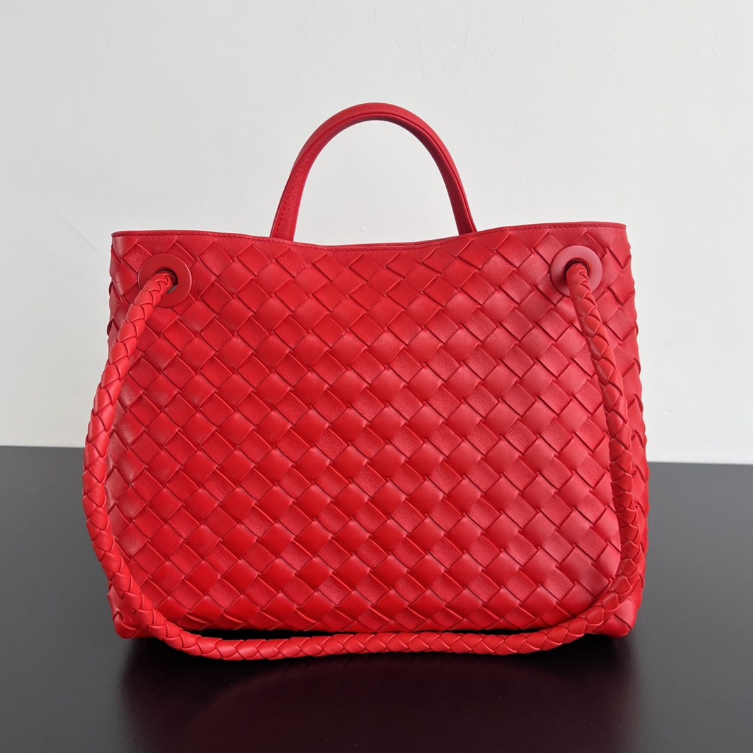 Medium Andiamo Intrecciato Leather Top Handle Bag Red